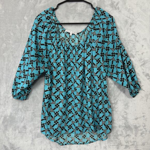 Collective Concepts Top Womens Size Medium Teal Geometric Pattern 3/4 Sleeve - Picture 1 of 6